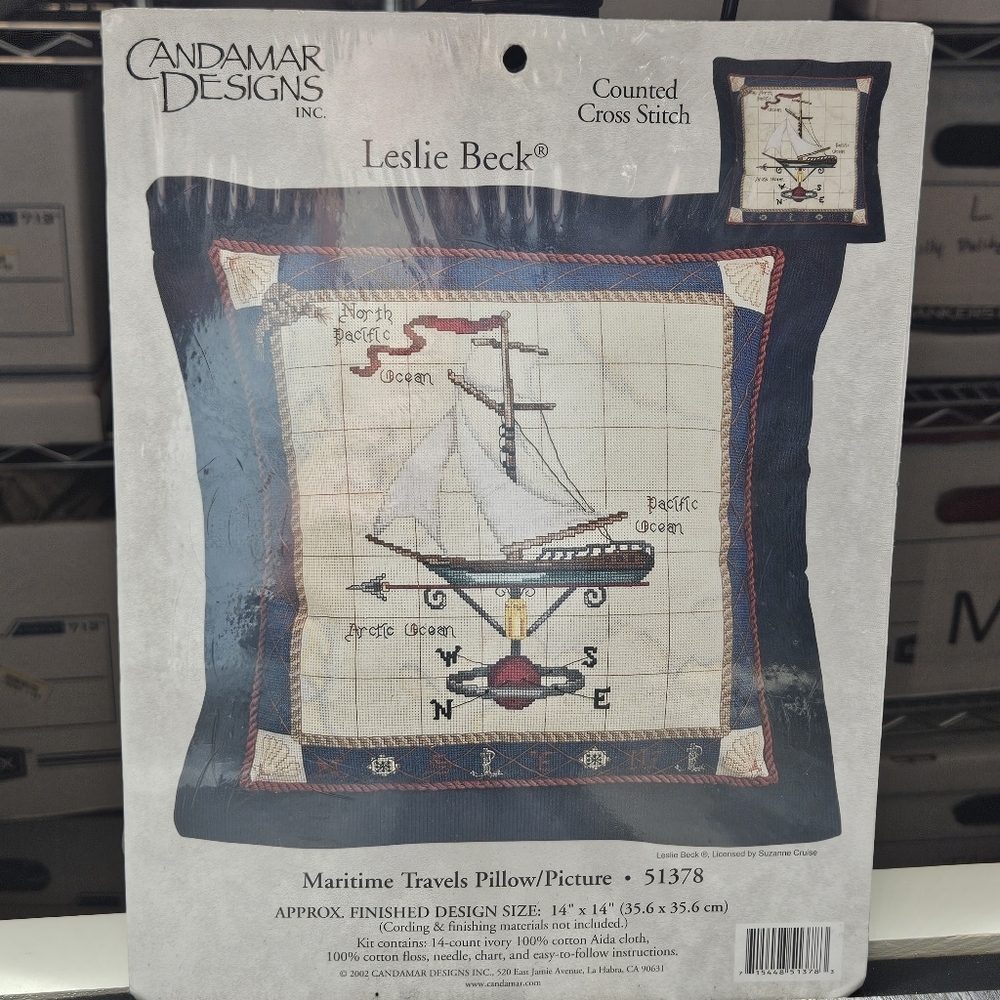 Candamar Designs Counted Cross Stitch Leslie Beck Maritime Travels Pillow NEW